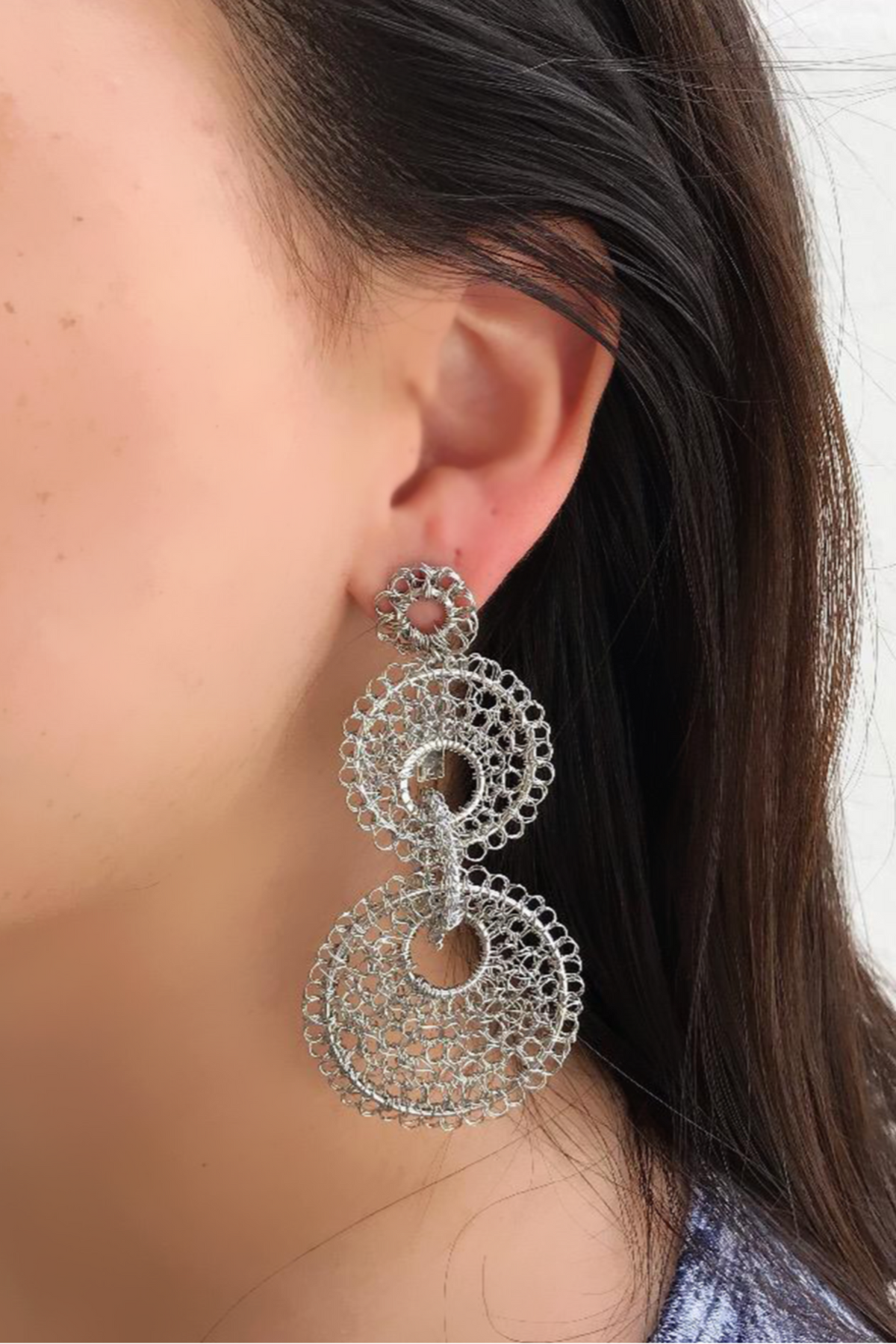 Iris Handmade Crochet Earrings - Silver