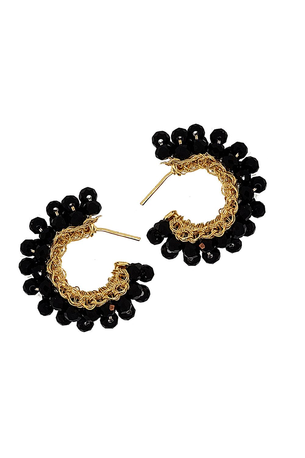 Black &amp; Gold Dandelions Hoops Handmade Earrings