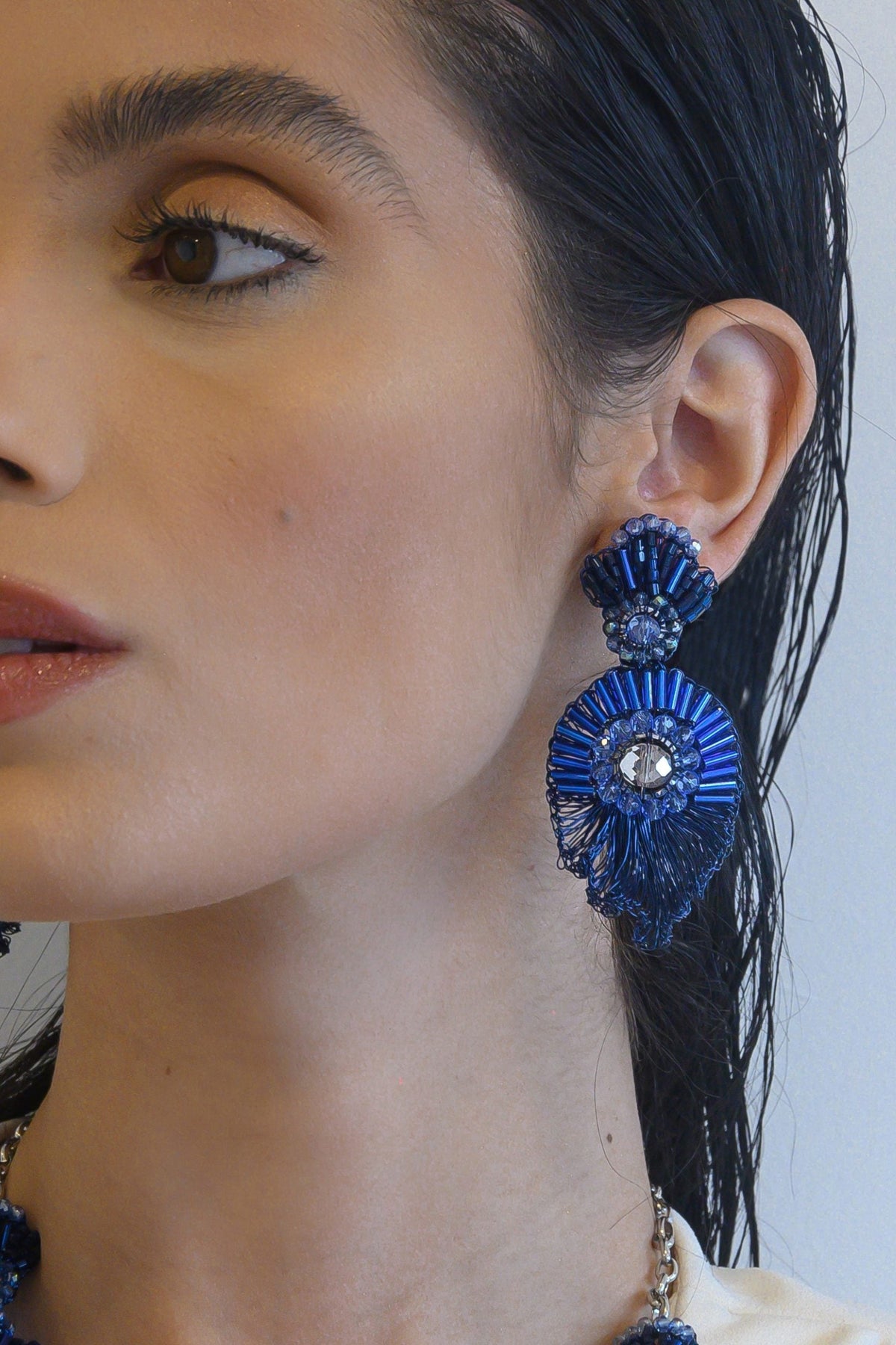 Royal Blue Mix Bishop Ruffles Handmade Crochet Earrings