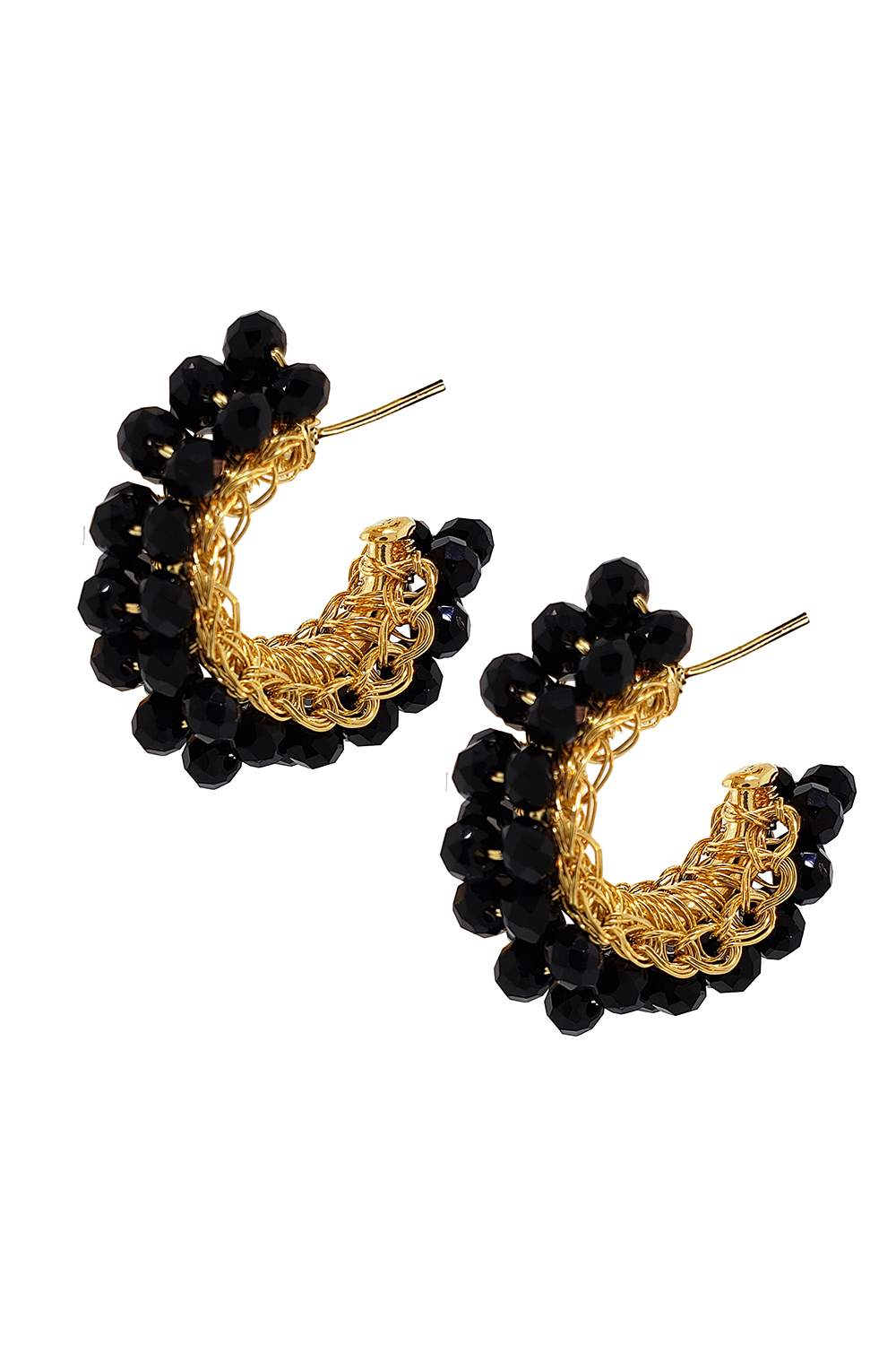 Black &amp; Gold Dandelions Hoops Handmade Earrings