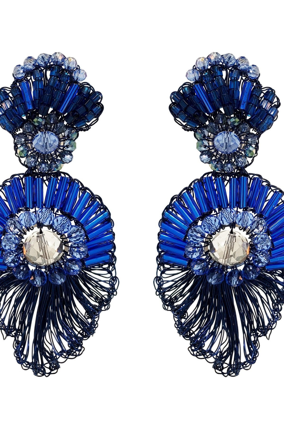 Royal Blue Mix Bishop Ruffles Handmade Crochet Earrings