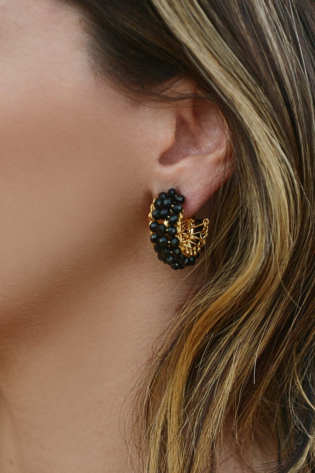 Black &amp; Gold Dandelions Hoops Handmade Earrings