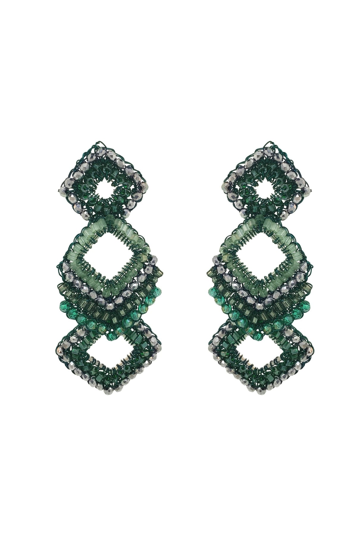 Moss Green Mix Tiles Cascade Handmade Crochet Earrings