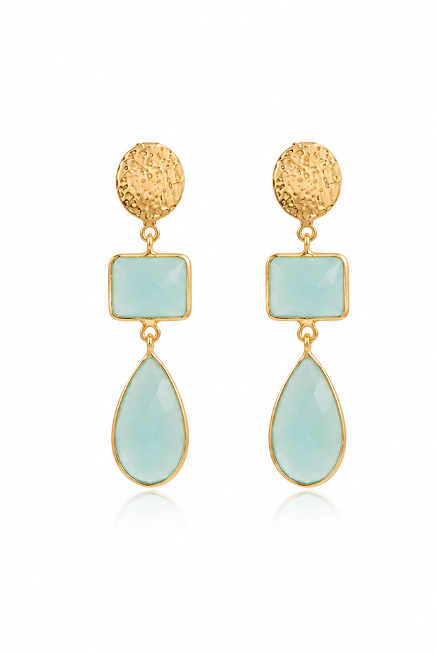 AGE0203C - Teardrop Shaped Multi Gemstone Gold Frame Sterling Silver Earring