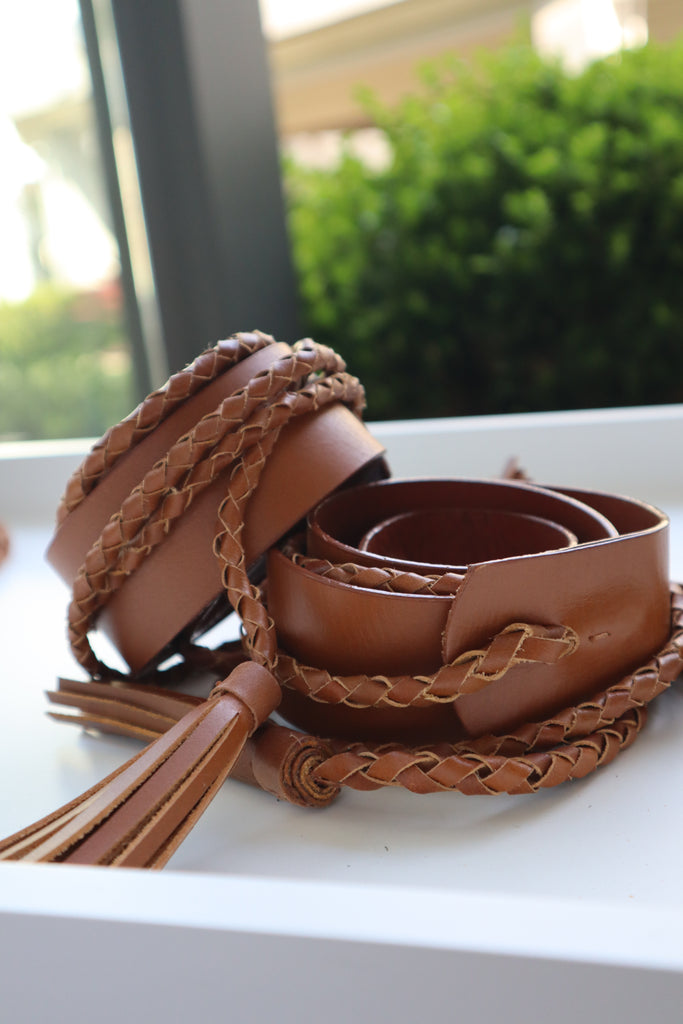 Leather Band Tassel Belt