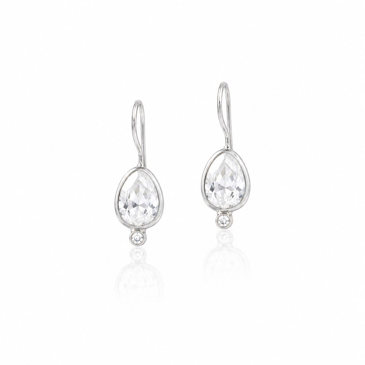 BZLSE0087- Silver wire Hook Earring with Whiten Stone Drop Sterling Silver Earring