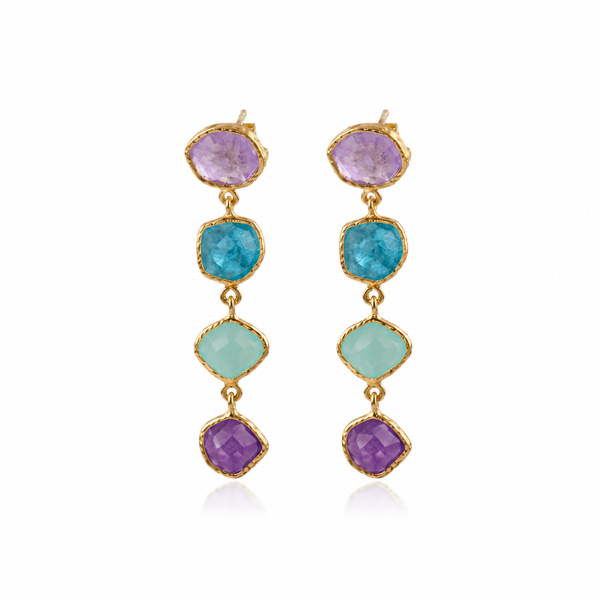 DESSE0448-Multi Drop Dangle Gold Finish Elegant Silver Earring