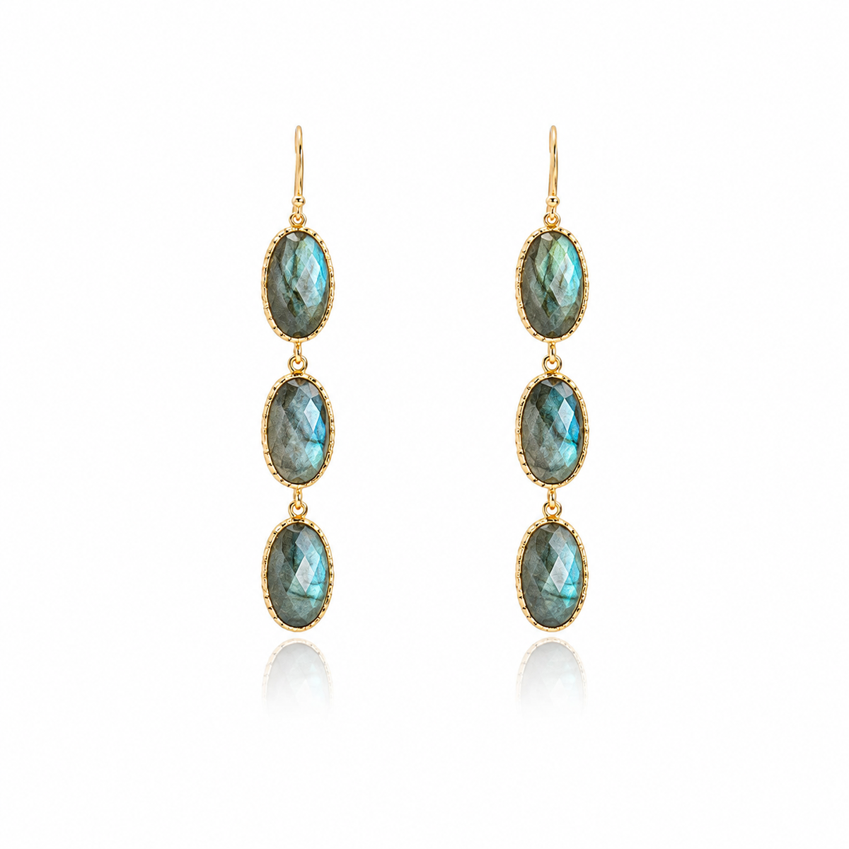 MODST0075-Labradorite Oval Carbochon Bezel Set Long Dangle Silver Earring