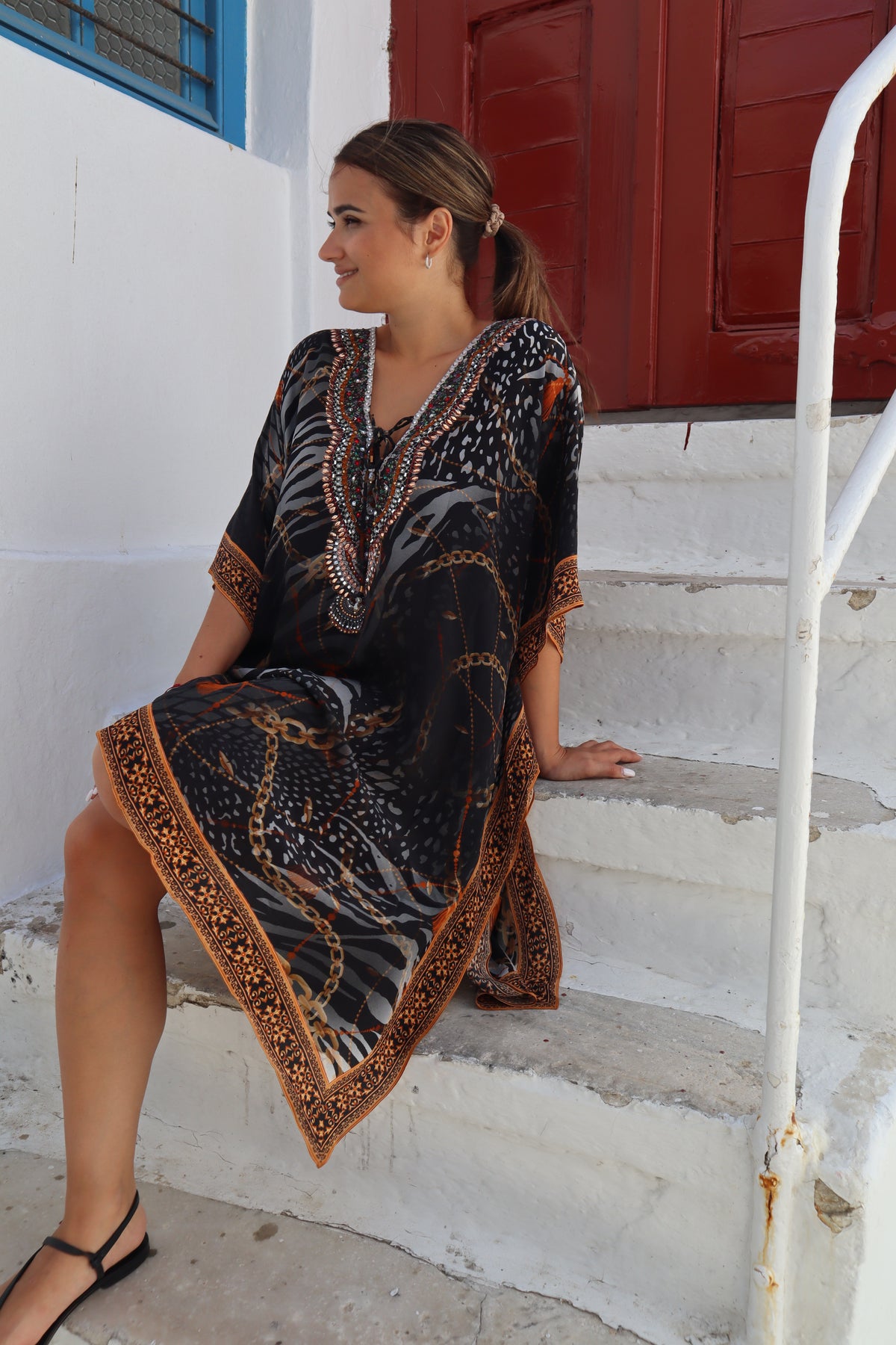 Black Tassle Short Kaftan