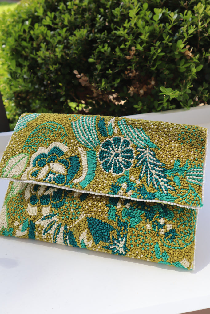 Embroidered Handmade Clutches - Green Floral