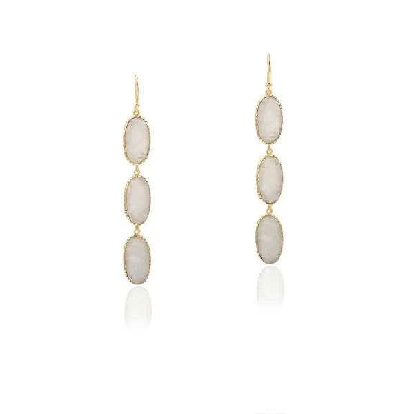 MODST0075-Grey Chalcedony Oval Carbochon Bezel Set Long Dangle Silver Earring