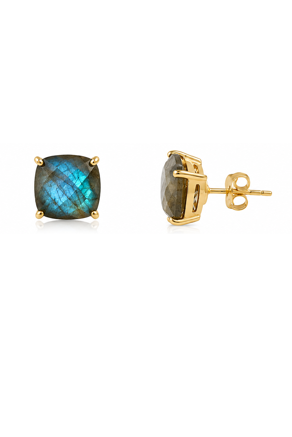 MZ017 - Labradorite  Cushion Shape Bezel Stud Gemstone Silver Earring