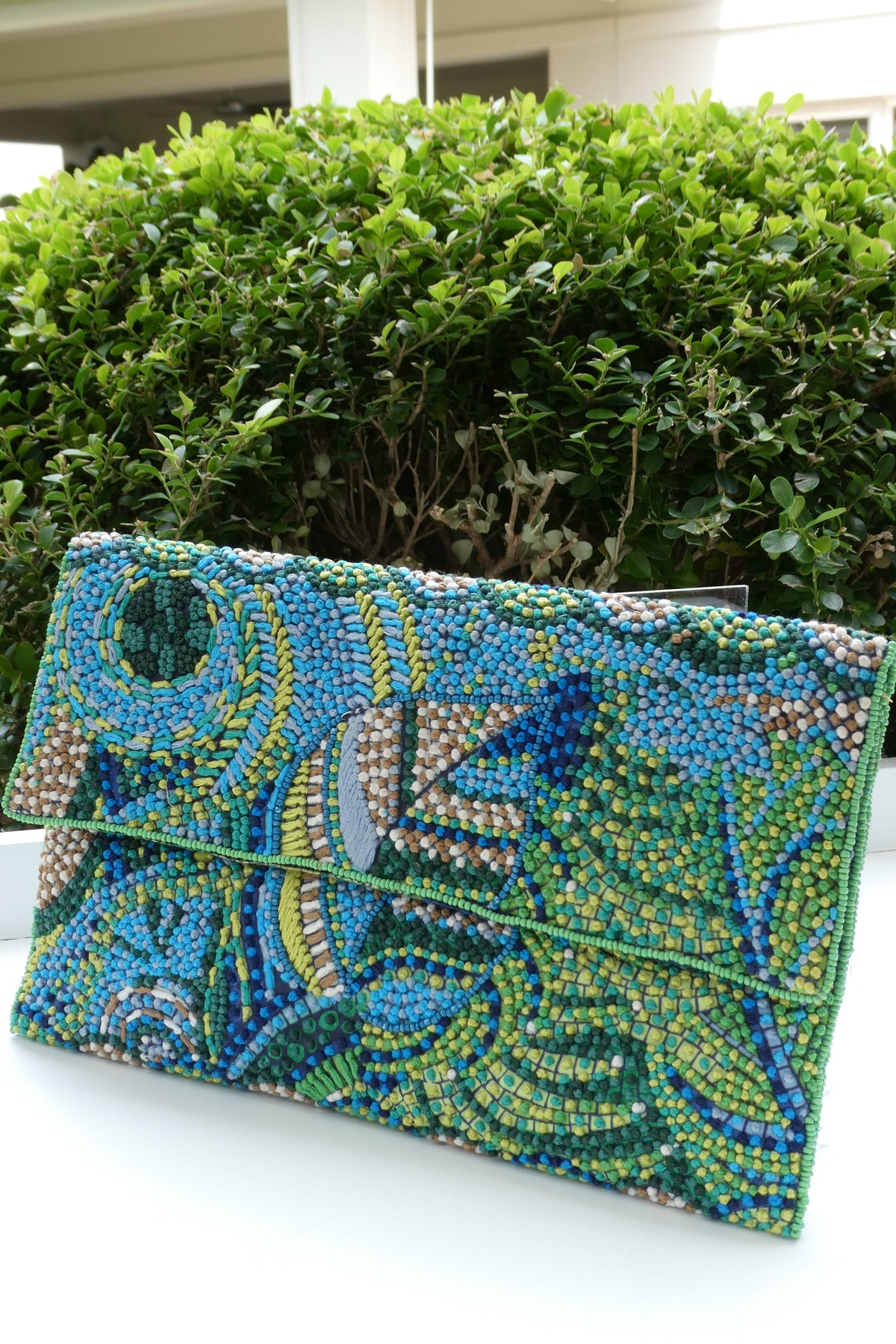 Embroidered Handmade Clutches  - Blue Green Swirl