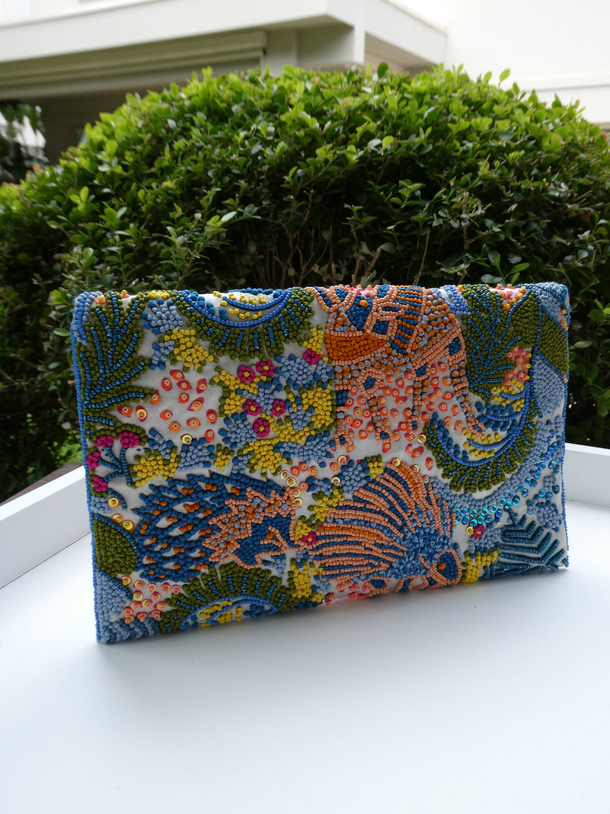 Embroidered Handmade Clutches  - Orange Blue Garden