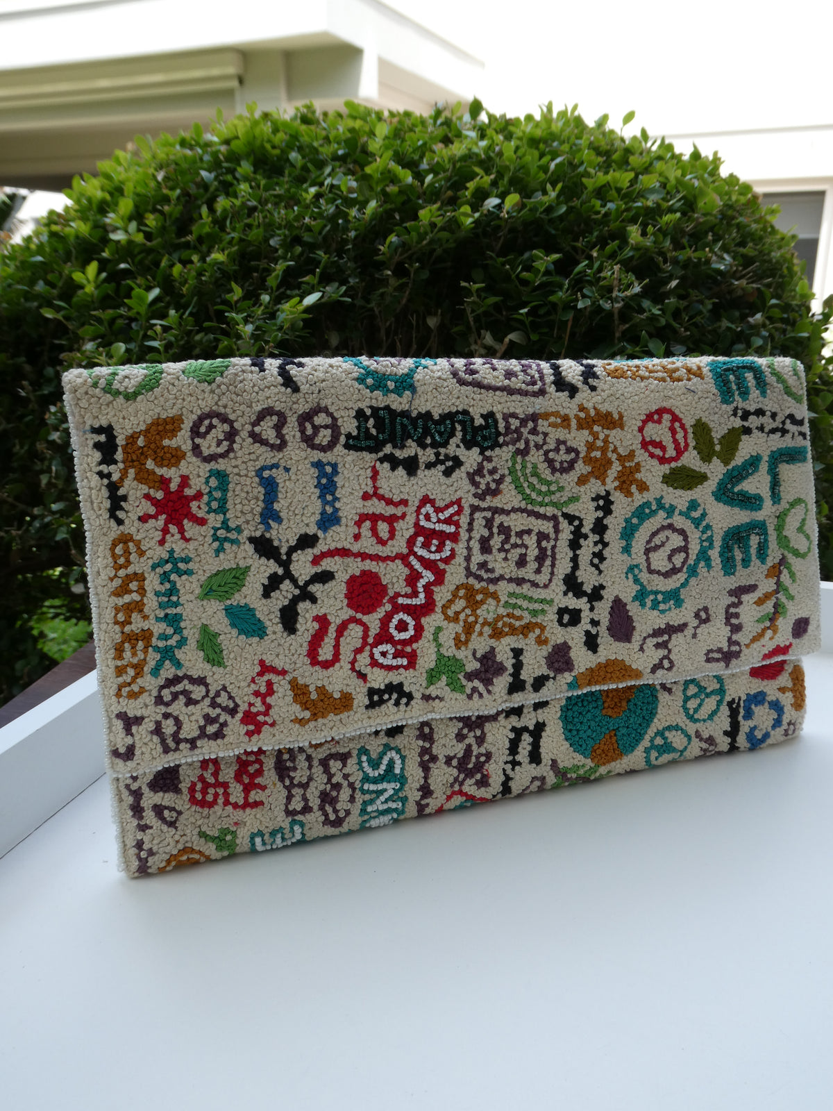 Embroidered Handmade Clutches  - Love Power White