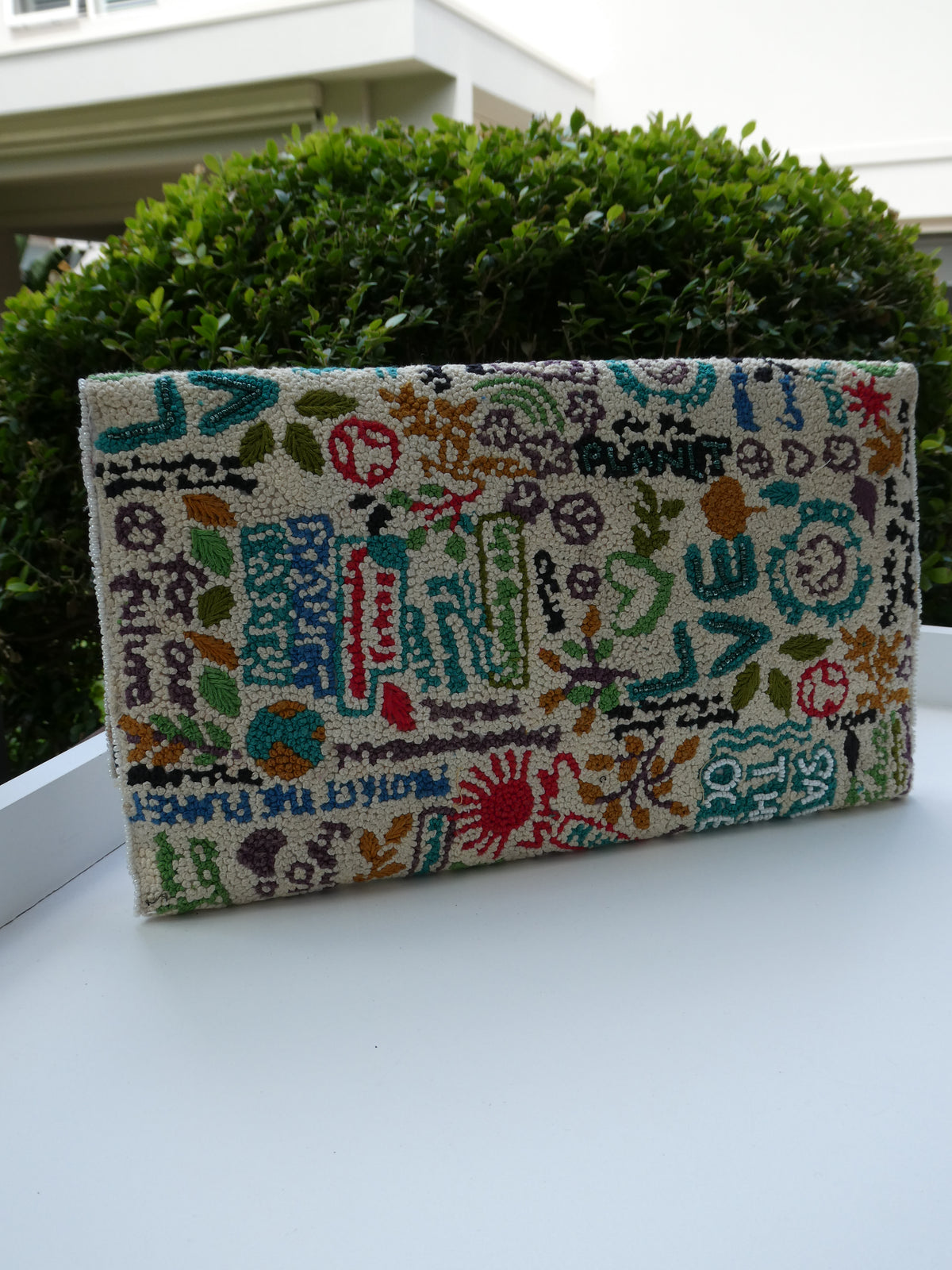 Embroidered Handmade Clutches  - Love Power White