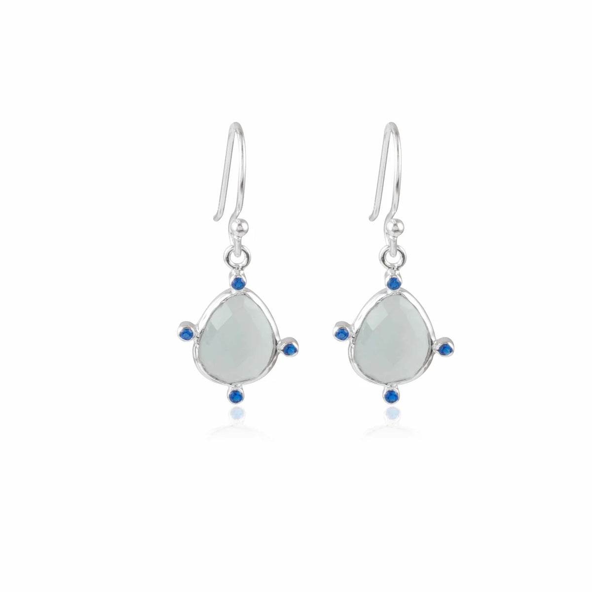 SER5609A - Tri-Point White Stone Beaded Silver Earring