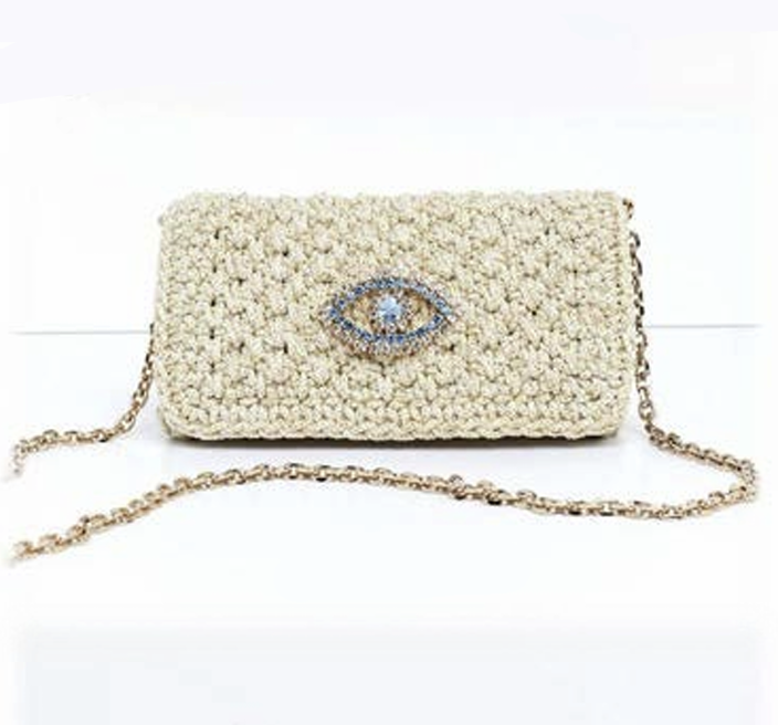 Lulu Devils Eye Handmade Clutch - Cream