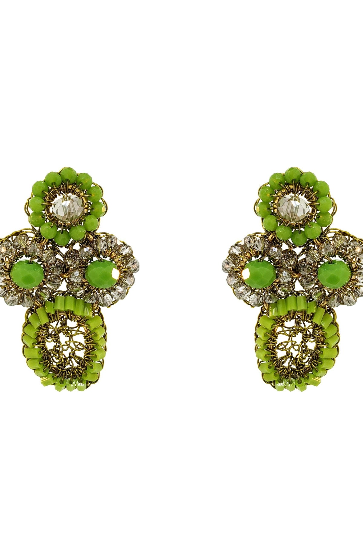 Neon Green Mix Tyche Post Handmade Crochet Earrings