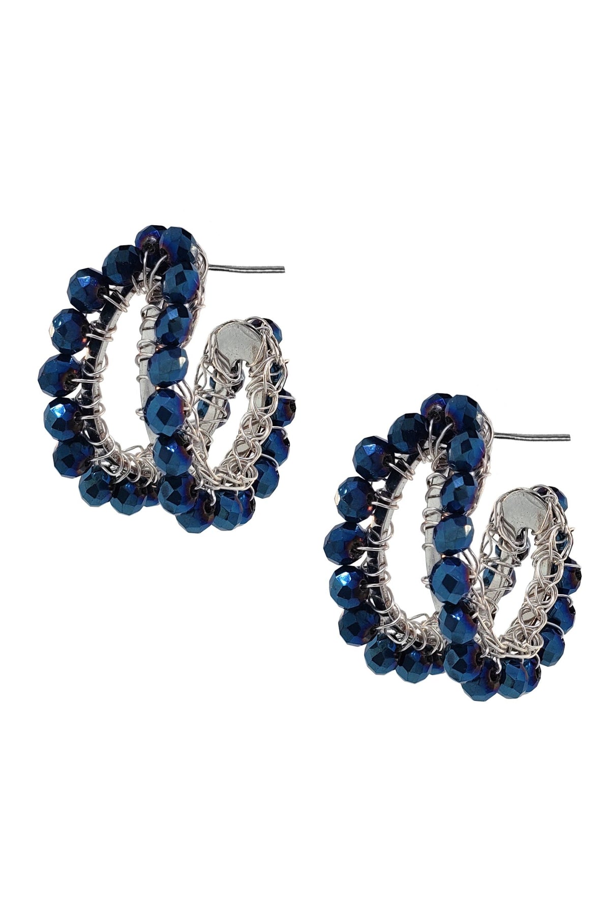 Blue Metallic &amp; Silver Nina Handmade Crochet Hoops