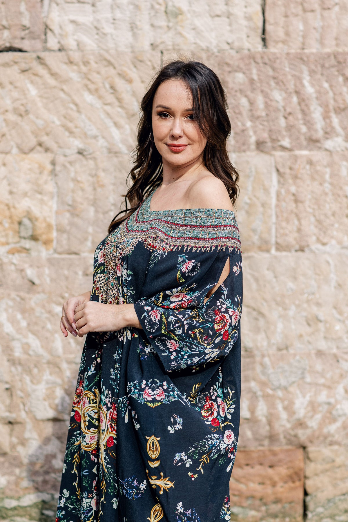 Night Garden Long Kaftan - V Neck