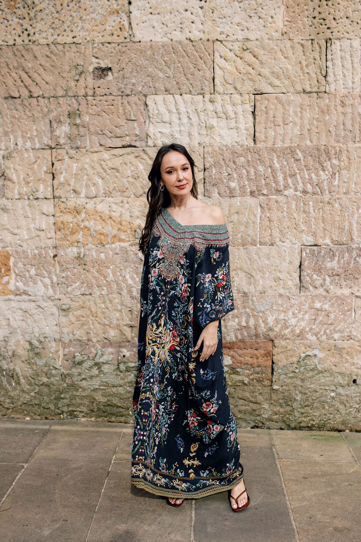 Night Garden Long Kaftan - V Neck