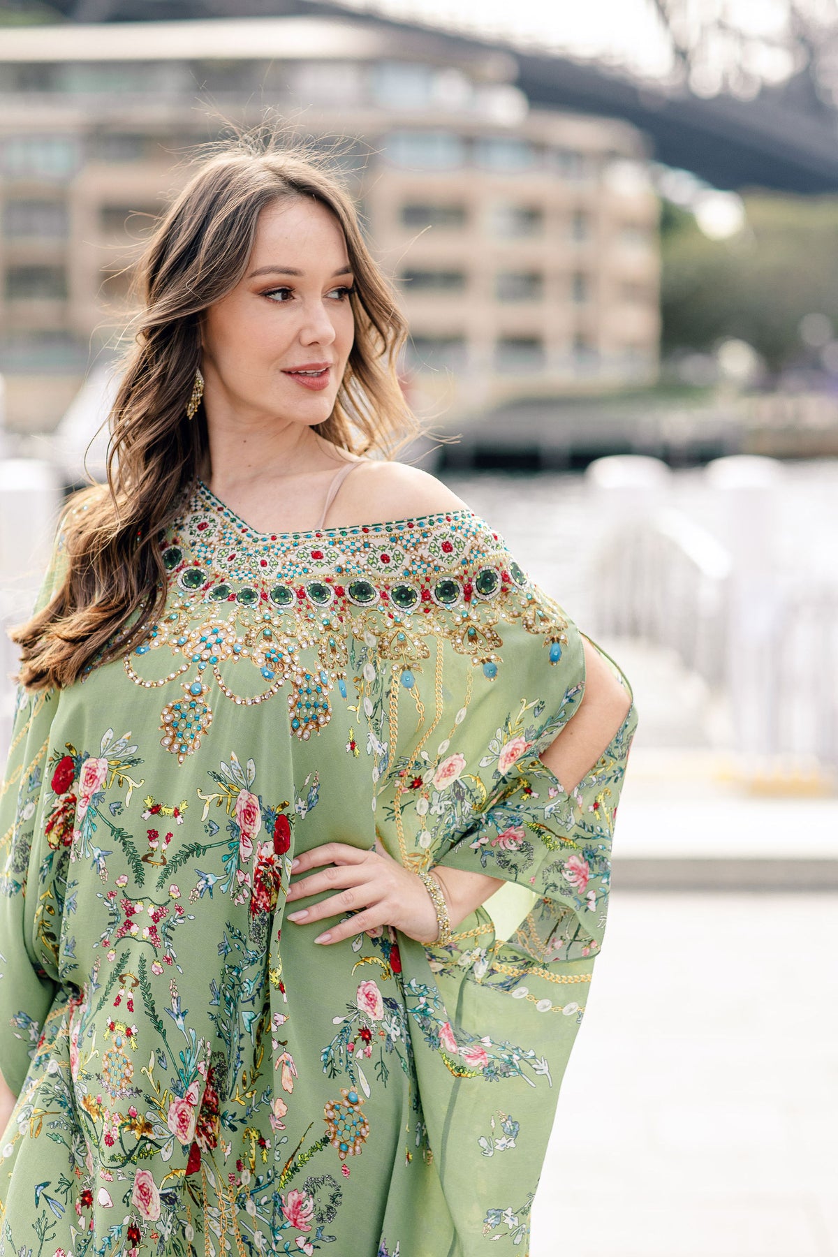 Garden Pearl Long Kaftan - V Neck