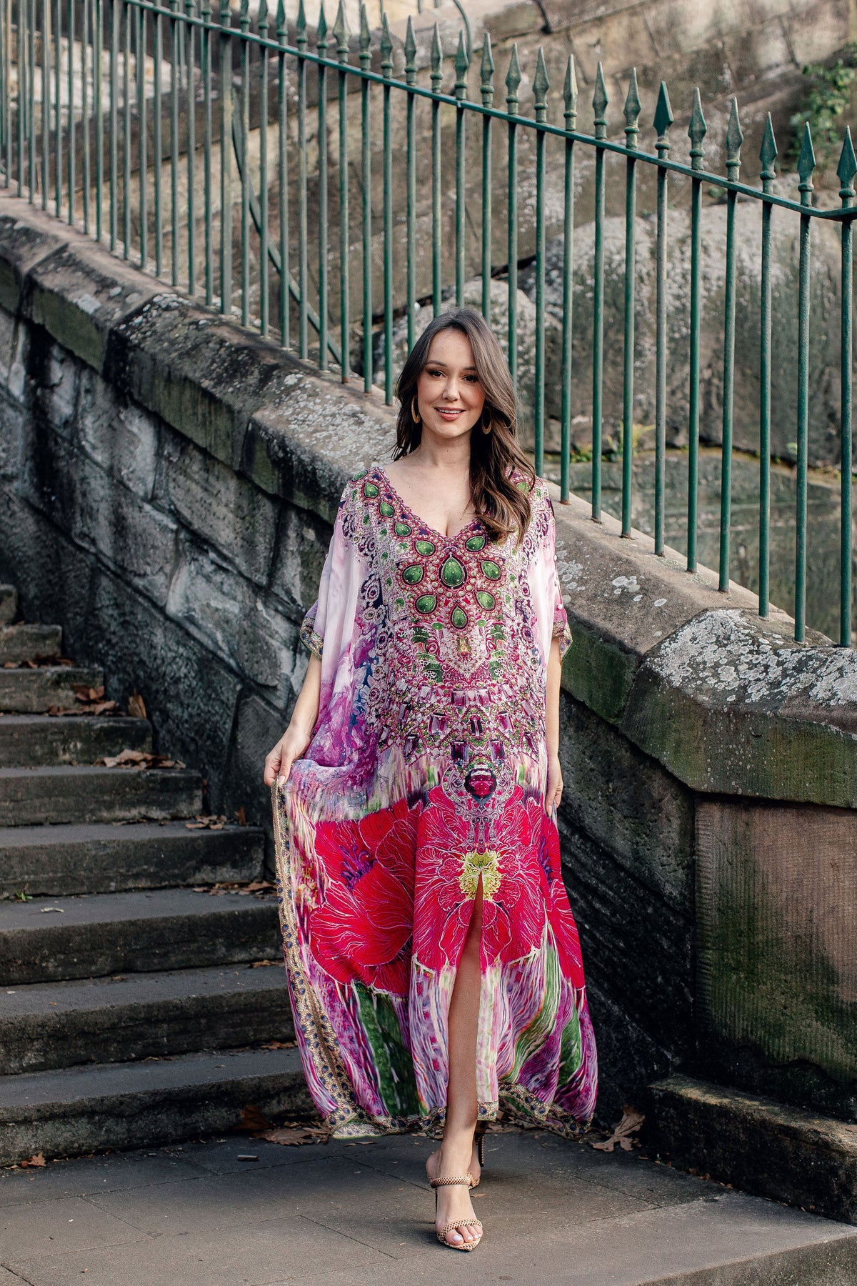 Poppies Pink Abaya Long Kaftan