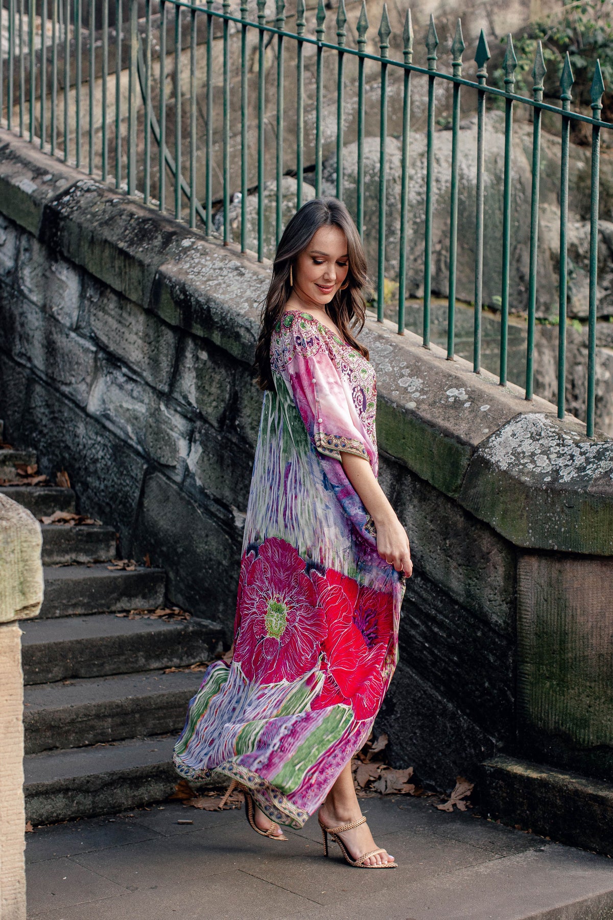 Poppies Pink Abaya Long Kaftan