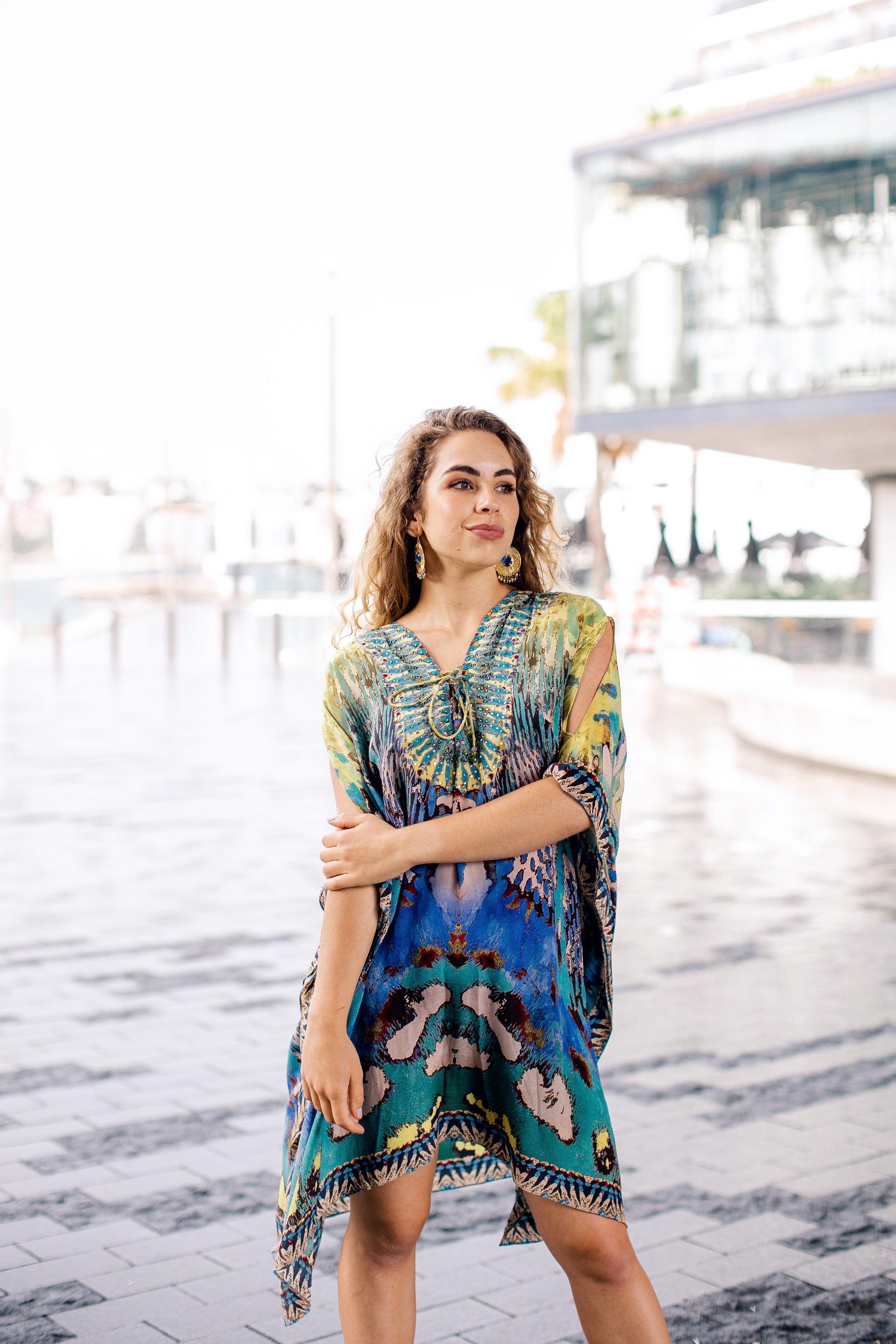 short silk kaftan dress Viva La Vita Italian silk Short Kaftan Dress