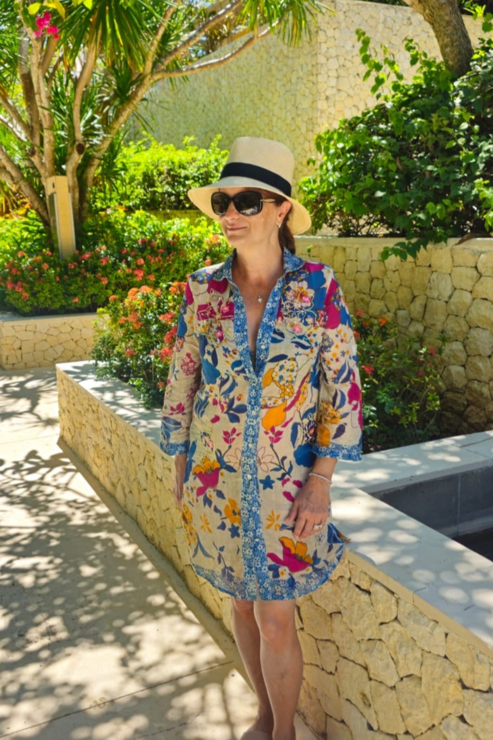 blue pink and orange cotton shirt hand embellished