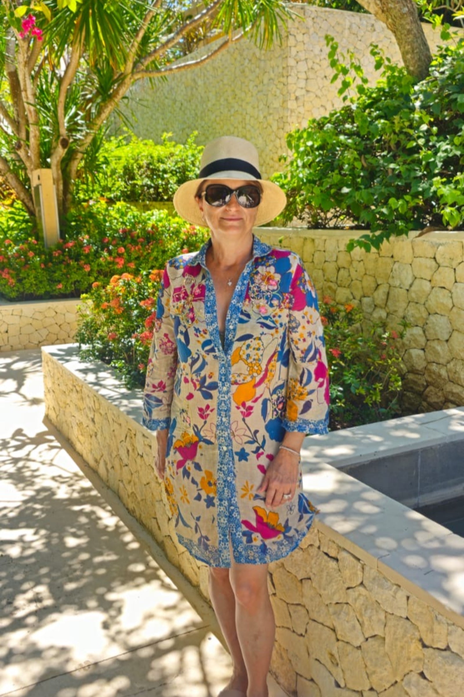 blue pink and orange cotton shirt hand embellished