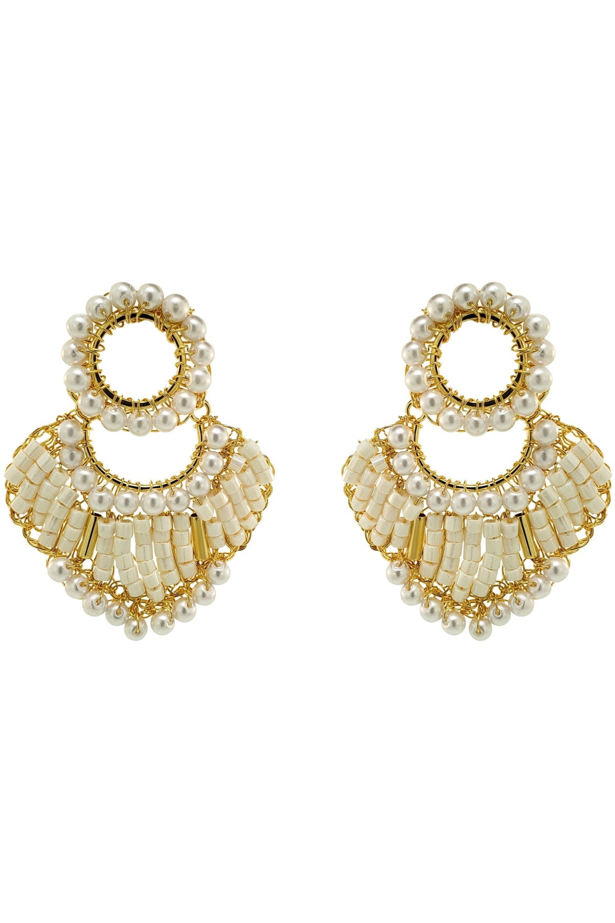 Pearl &amp; Gold Queen Handmade Crochet Earrings
