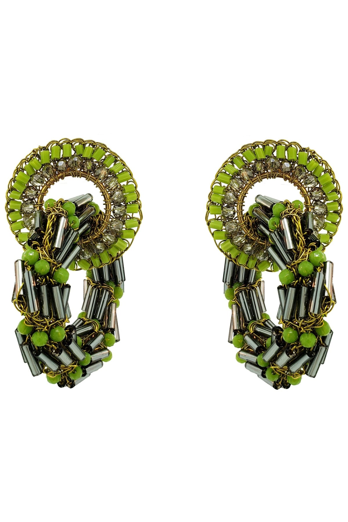 Neon Green Mix Helix Dangle Handmade Crochet Earrings