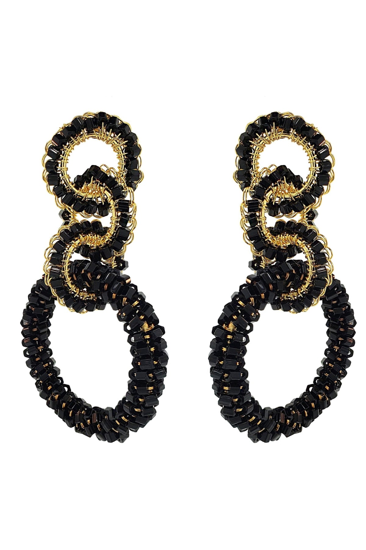 Black &amp; Gold Lexie Handmade Crochet Earrings