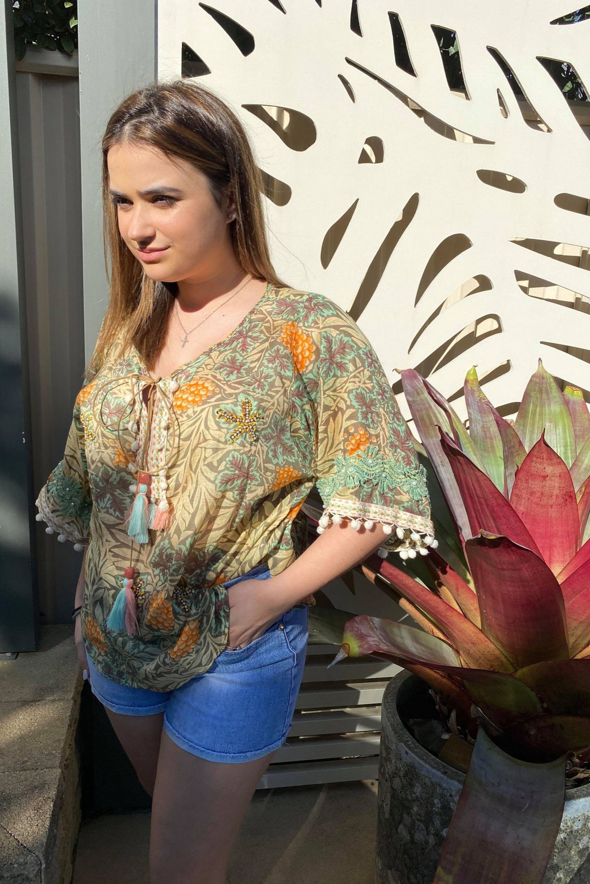 Coral Tassle Blouse