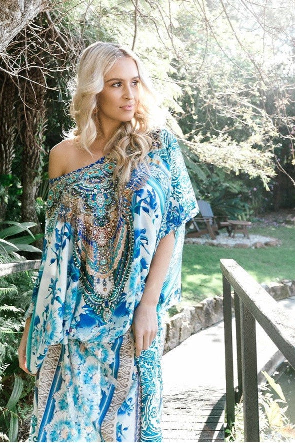 Fiore Blue  Long Kaftan