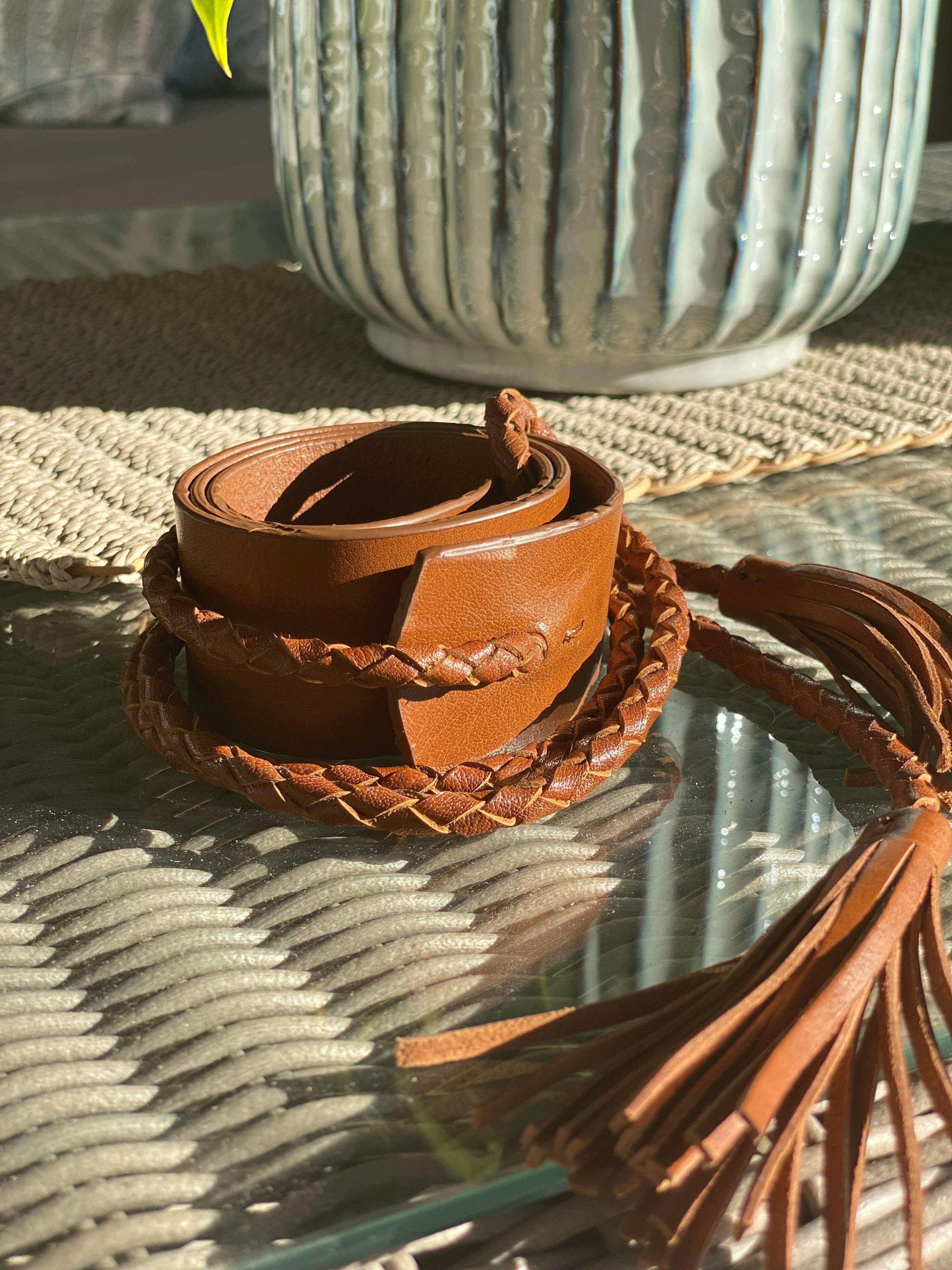 Leather Band Tassel Belt